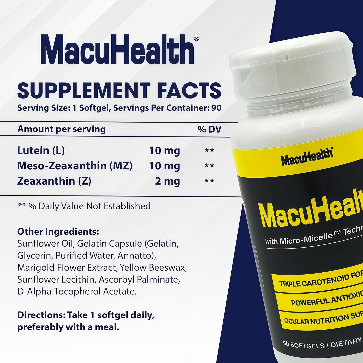 MacuHealth Triple Carotenoid Formula - EyeVitamins for Adults - 90 Softgels, 3 MonthSupply - Advanced Eye Support & Health EyeFormula